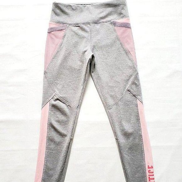 Justice Active Kids Yoga Pink Gray Color Mesh Block Leggings Size 8 - Picture 2 of 9